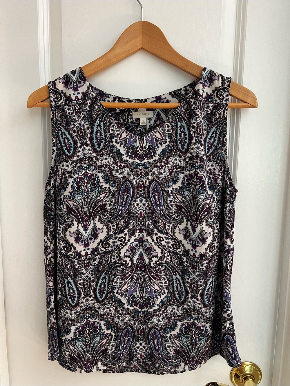 Talbots Paisley Sleeveless Shell Top in Purple,  Black, White, Teal, Light Blue